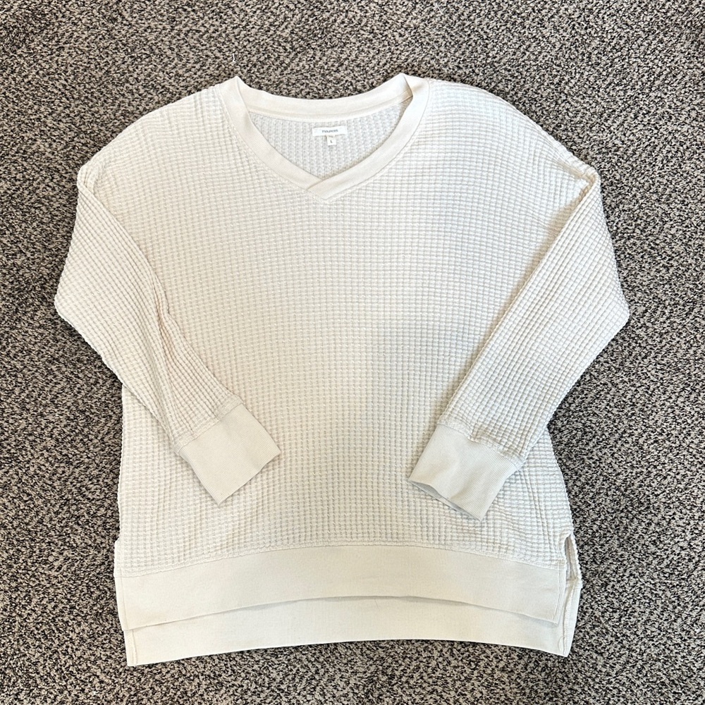 Maurices Off-White V-Neck waffle tunic